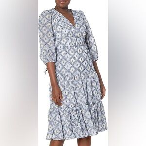 Calvin Klein Blue and White Ruffled Tiered Midi Dress🦋🦋